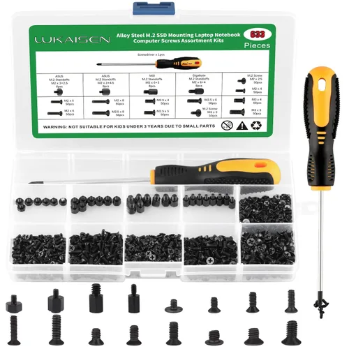 Miniatura 16 de Kit de surtido de 350 tornillos para computadora, separadores de placa base de acero al carbono negro de 6-32 macho a M3 hembra para disco duro SSD