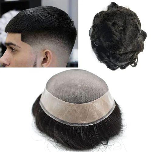 Miniatura 11 de Sistema de reemplazo de cabello tipo tupé para hombre, sistema de cabello humano real, piezas de cabello para hombre, protesis capilar para hombre