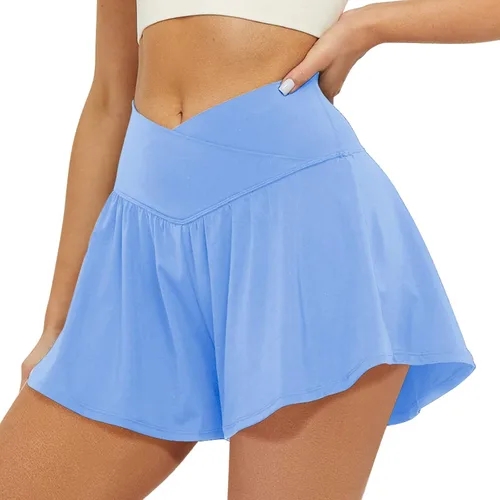 Miniatura 2 de FireSwan Crossover - Pantalones cortos deportivos 2 en 1 para mujer, pantalones cortos de correr fluidos con bolsillos, de elastano, mariposa