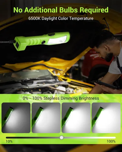 Miniatura 2 de EDISHINE Luz de trabajo LED de 2000 lúmenes, luz de trabajo bajo el capó de 15 pies, luz LED COB regulable con cable SJTW calibre 16, imán fuerte