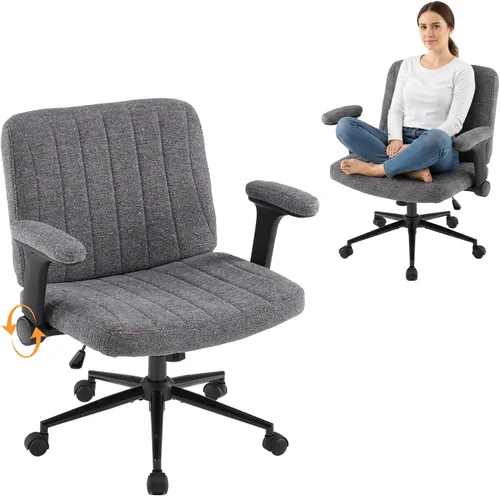 Miniatura 10 de VINGLI Silla cruzada con brazos abatibles ajustables, silla de patas cruzadas con ruedas, silla de oficina extra ancha, silla de escritorio