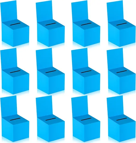 Paquete de 12 Cajas Azules de Papel para Sorteos con Ranuras, Cajas de Sugerencias de Cartón para Recaudación de Fondos con Tapa Extraíble para
