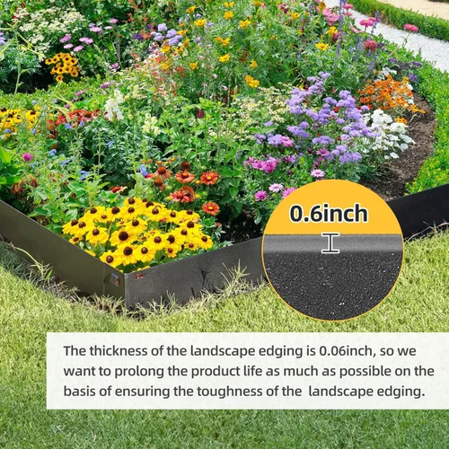 Miniatura 5 de 5 piezas de bordes de acero para paisajes de 39 x 6 pulgadas (tiras de metal de 3 pulgadas + clavo de 3 pulgadas) negro borde de jardín longitud