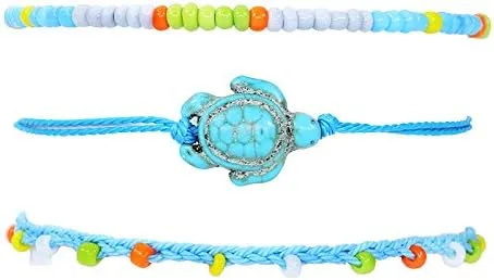 Miniatura 6 de Softones Tobilleras de cuerda boho para mujer, impermeables, ajustables, trenzadas, para mujer, tortuga, onda, cuentas, infinito, estrella de mar
