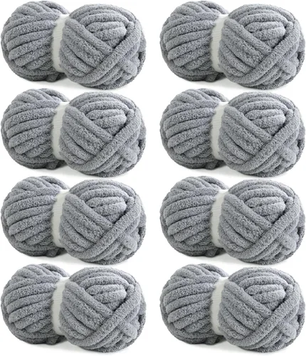 HOMBYS Hilo de Chenilla Gris Grueso para Tejer a Mano, Hilo Jumbo Suave y Esponjoso para Crochet, Hilo Súper Voluminoso Grande para Manta Gruesa,