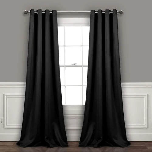 Lush Decor Paneles de cortina opacas con aislamiento con ojales, par, 52 pulgadas de ancho x 95 pulgadas de largo, color negro, diseño clásico y
