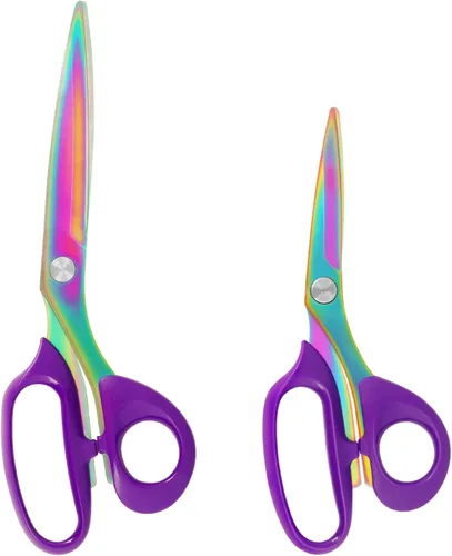 Asdirne Tijeras de tela, acero inoxidable chapado en titanio, tijeras de sastre para cortar telas y cuero, color morado, juego de 2 (10.2 in/8.3 in)