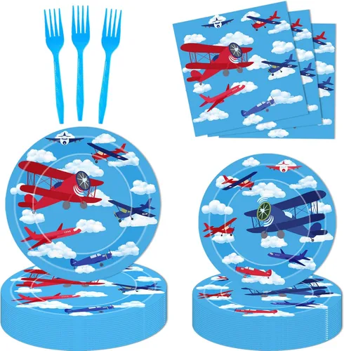 Platos y servilletas de fiesta de avión, decoración de fiesta de cumpleaños de aviación, juego de vajilla para fiesta temática de aviación,