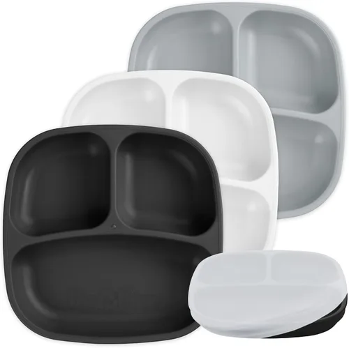 Miniatura 64 de Re-Play Platos para niños pequeños con divisores, 3 compartimentos de pared profunda, platos divididos para niños con 3 tapas, aptos