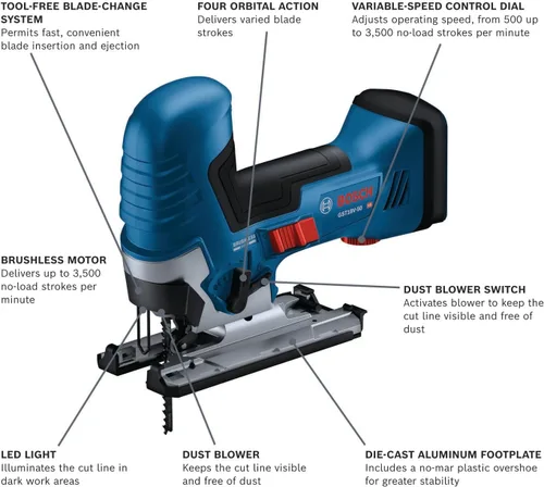 Miniatura 2 de BOSCH GST18V-50BN 18V Sierra de calar sin escobillas con agarre de barril (herramienta desnuda)