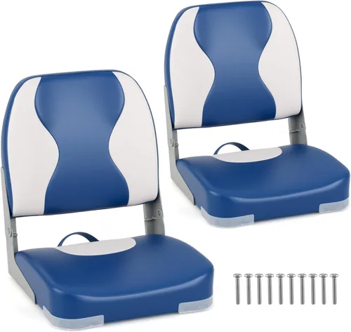 Miniatura 14 de Goplus Asientos para barco con respaldo bajo/alto, asiento plegable para barco con tornillos de acero inoxidable y bisagras de aluminio, acolchado