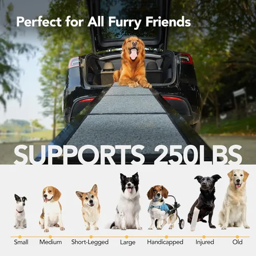 Miniatura 6 de PetThem Rampa para Perros para Coche de 71'' Extra Larga y 17.2" de Ancho, Rampas Plegables para Perros Grandes con Superficie de Alfombra