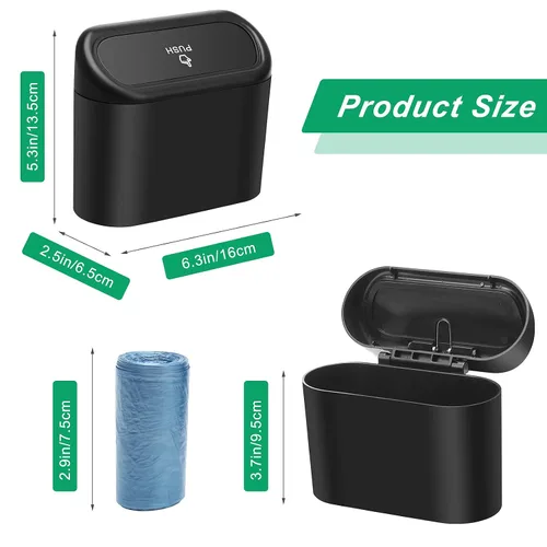 Miniatura 2 de AHIER Cubo de basura pequeño para automóvil con tapa, mini cubo de basura de plástico portátil para colgar con 30 bolsas para automóviles, oficina