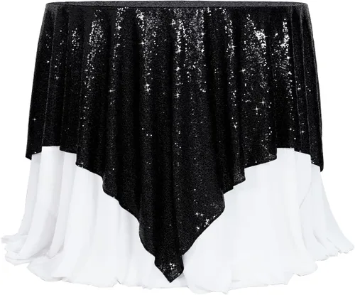 Miniatura 31 de Poise3EHome Mantel de lentejuelas negro de 50x50 pulgadas, cuadrado, brillante, para decoración de cumpleaños, Halloween, fiesta, día festivo, baby