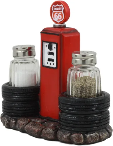 Miniatura 2 de Ebros Route 66 Old Fashioned Gas Pump Station Salt and Pepper Shakers Holder Figurine Cross Country Road Trip Lovers