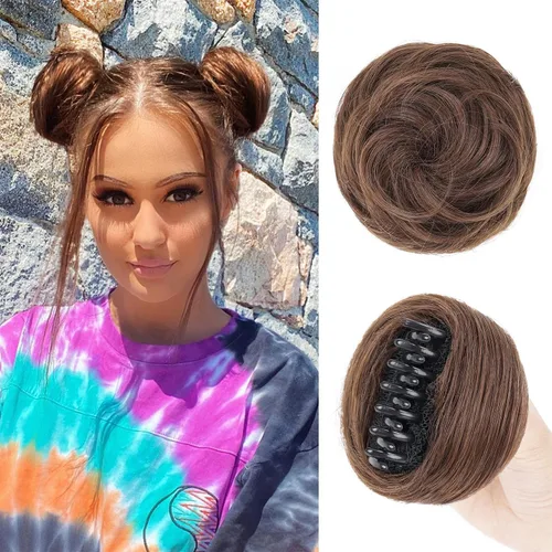 Extensiones de moño espacial para mujer, 2 piezas de extensiones de moño de cabello falso natural, clip de garra, moño de pelo sintético para