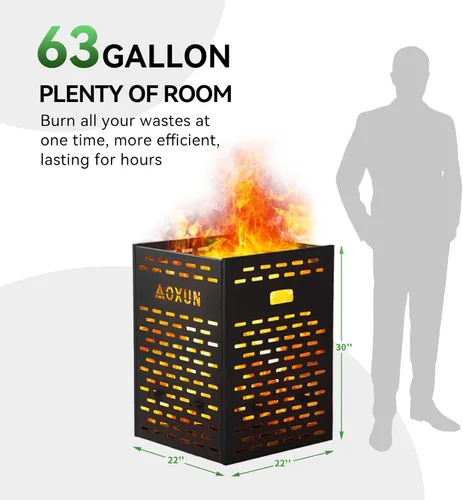 Miniatura 7 de Aoxun Barril de quemado ultra grueso de 63 galones para residuos de patio, tambor incinerador resistente para exteriores con jaula de quemado