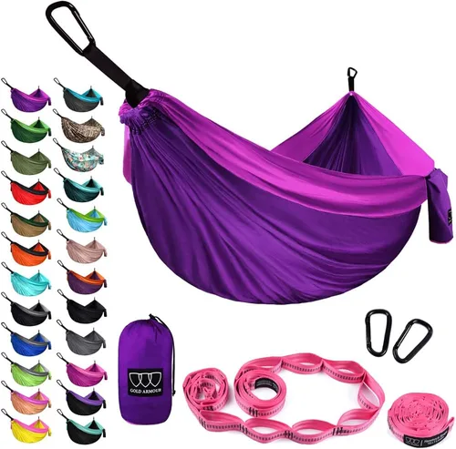 Miniatura 7 de Gold Armour Hamaca de camping – Hamaca doble XL, hamaca portátil, accesorios de camping, equipo para exteriores e interiores con correas de árbol