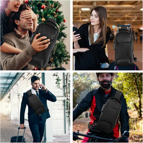 Miniatura 2 de KUCINO Bolsa impermeable antirrobo con recarga USB, bolsa cruzada para hombres y mujeres, bolsa de pecho para hombre, bolsa de hombro casual