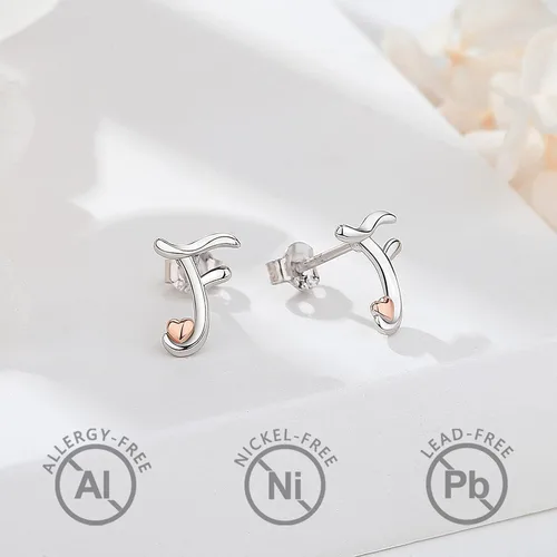 Miniatura 2 de CELESTIA 925 Sterling Silver Initial Earrings 26 Letter with Rose Gold Heart Earrings Studs