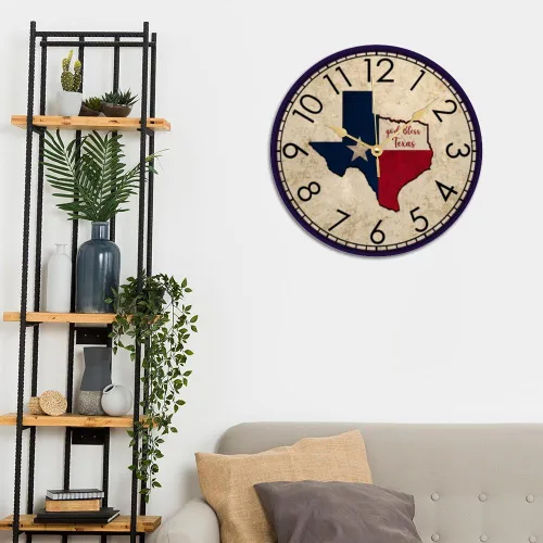 Miniatura 4 de God Bless Texas - Reloj de pared de madera rústico toscano con pilas, silencioso, sin tictac, relojes de pared con números, relojes de pared