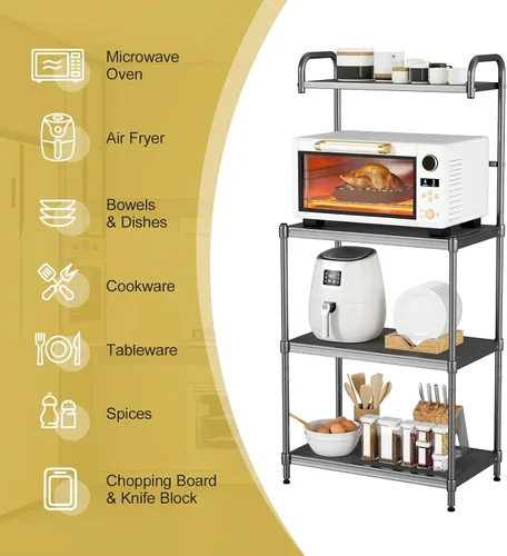 Miniatura 7 de MEDIMALL Estante para panaderos para cocina con almacenamiento, soporte de microondas de 4 niveles, estante de almacenamiento para carrito