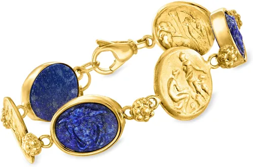 Ross-Simons Pulsera italiana Tagliamonte estilo cameo lapislázuli en oro de 18 quilates sobre esterlina. 7 pulgadas, Gema, Lapislázuli