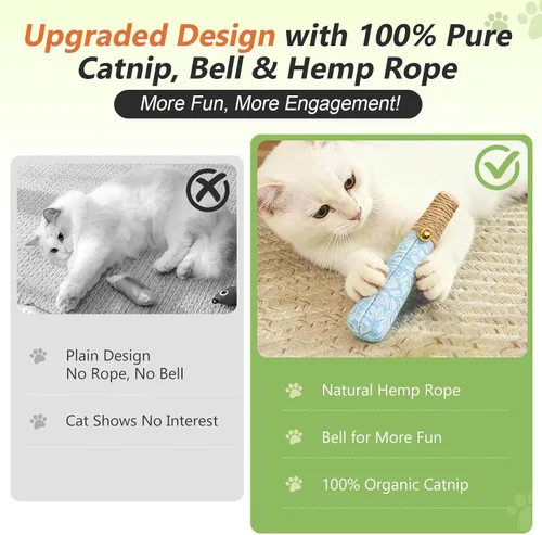 Miniatura 2 de Paquete de 3 juguetes de hierba gatera para gatos, divertidos juguetes para gatos con cuerda dental y cascabel, juguetes 100% orgánicos de hierba