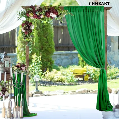 Miniatura 2 de Cortinas de gasa verde, 2 paneles de 5 x 10 pies, cortinas de telón de fondo de gasa verde para ceremonia de boda, arco de fiesta, decoración