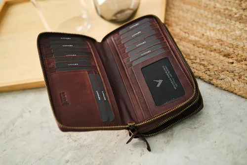 Miniatura 6 de Cartera de Piel RFID para Mujer Cartera Moderna RFID para Mujer con Múltiples Compartimentos Soporte para Tarjetas de Crédito Hecho a Mano