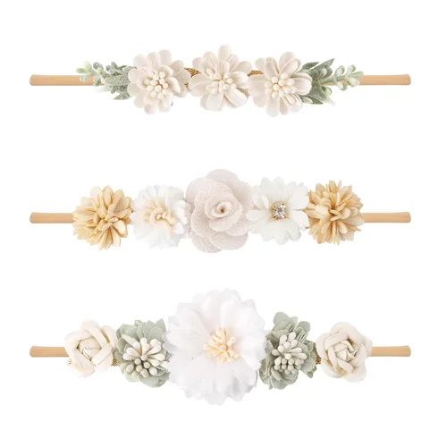 Miniatura 11 de XuoAz Juego de diademas florales para bebés y niñas, con corona de flores, banda elástica para el cabello para recién nacidos, accesorios