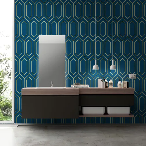 Miniatura 15 de Safiyya Papel tapiz para despegar y pegar, papel de contacto geométrico blanco y dorado, texturizado moderno, autoadhesivo, extraíble