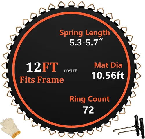 Miniatura 2 de Tapete para cama elástica, tapete de 10.56 pies/126.8 pulgadas de diámetro con 72 anillos, se adapta al marco de trampolín de 12 pies, uso