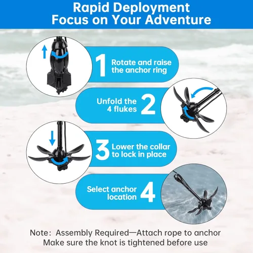 Miniatura 4 de Alpinista Anclaje de kayak, kit de anclaje plegable portátil de 3.5 libras con cuerda marina de 40 pies para kayak, canoas, pesca y accesorios