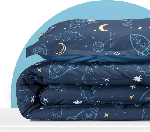 Miniatura 4 de SLEEP ZONE Juego de edredón de 2 piezas para niños y niñas, resistente a la decoloración, lavable a máquina, cohete espacial