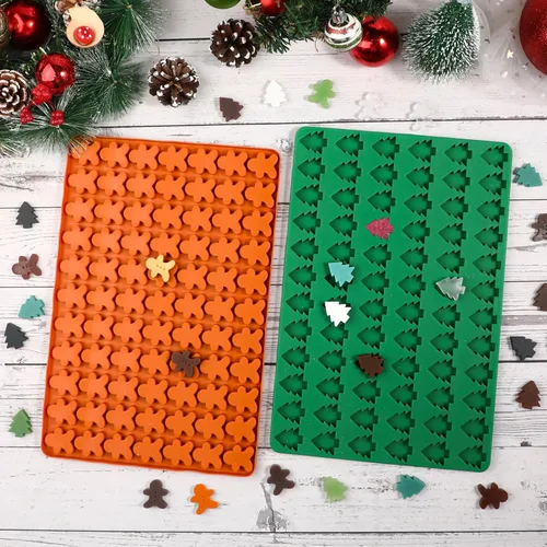 Miniatura 7 de Webake Moldes de silicona de Navidad con forma de mini árbol de Navidad y pan de jengibre, 72 y 77 cavidades, moldes navideños para chocolate