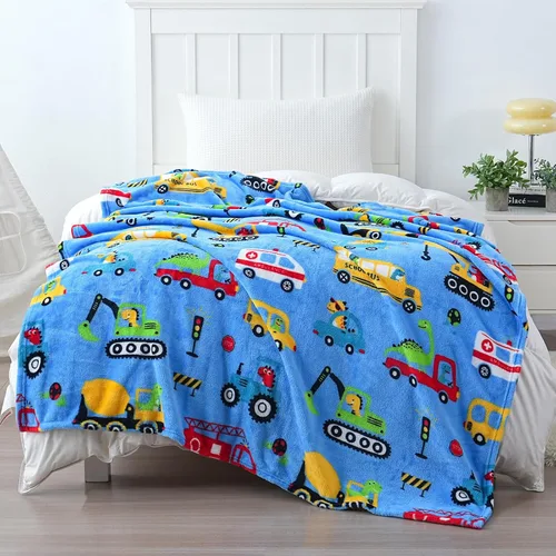 Miniatura 4 de SOCHOW Manta de Vellón con Diseño de Carro Camión Lindo para Niños y Niñas, Manta de Franela Suave Ligera Acogedora y Cálida para Cama de Niños