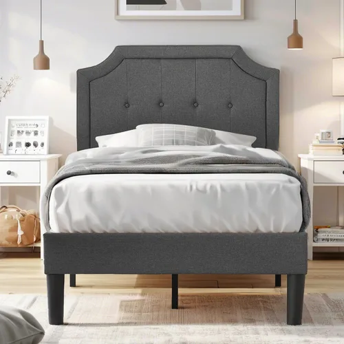 Miniatura 28 de VECELO Base de cama de plataforma de tamaño individual con cabecera tapizada de tela y soporte de listones de madera, no necesita somier/fácil Beige