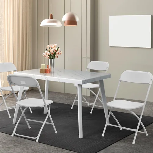 Miniatura 2 de VINGLI Paquete de 8 sillas plegables de plástico blanco, asiento comercial apilable portátil para interiores y exteriores, con marco de acero