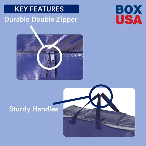 Miniatura 4 de BOX USA Paquete de 4 bolsas de mudanza con asas fuertes y cremalleras, bolsas de embalaje extragrandes resistentes para almacenamiento, cajas