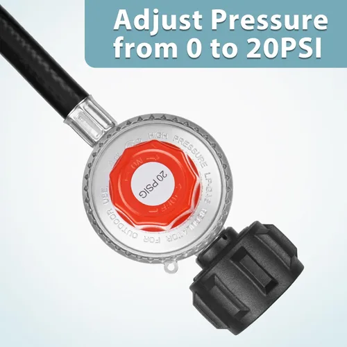 Miniatura 2 de SHINESTAR Regulador de propano de alta presión de 4 pies con manguera, regulador de tanque de propano ajustable de 0-20 PSI con destello hembra