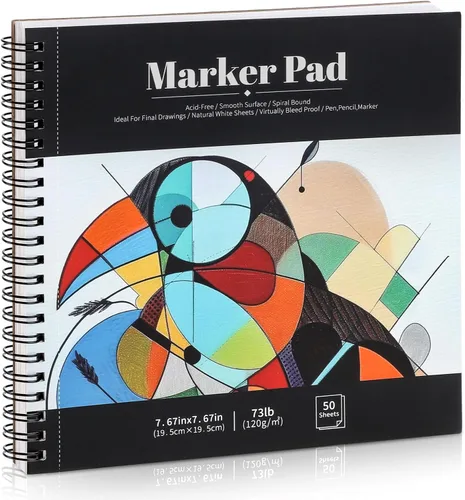 50 hojas de papel para marcadores, 7.6 x 7.6 pulgadas, bloc de bocetos artísticos a prueba de sangrado, papel de dibujo de 73 libras/120gsm, libro