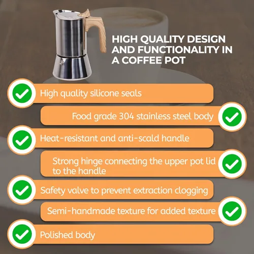 Miniatura 7 de Cafetera Moka de 2 Tazas sin Recubrimiento de Acero Inoxidable Grueso 304, Cafetera Espresso para Estufa, Cafetera Italiana Clásica para Preparar