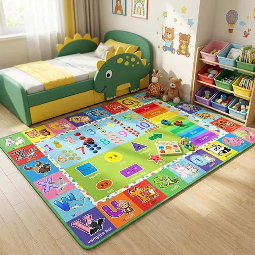 Miniatura 7 de ABC - Alfombra del alfabeto para dormitorio de niños, 2.5 x 4 pies, tapete de juego educativo con números y animales para guardería infantil