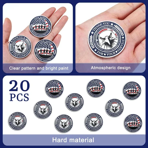 Miniatura 3 de Huquary 20 monedas militares de desafío para veteranos, monedas de agradecimiento por tu servicio, regalos para el día de los veteranos, regalos