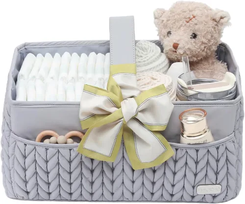 Miniatura 10 de lujoso organizador de pañales para bebé, cesta de almacenamiento para la guardería de lo esencial para el recién nacido, cesta de viaje para bebé