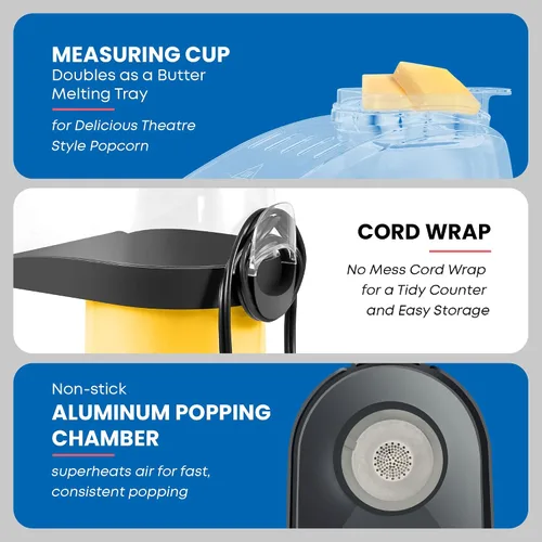 Miniatura 4 de Elite Gourmet - Máquina eléctrica para hacer palomitas de maíz con aire caliente rápido, 1300W con taza de medir y bandeja para derretir