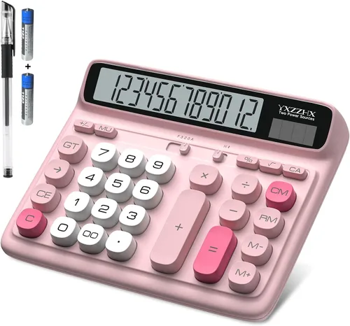 Miniatura 10 de Calculadora de escritorio con pantalla LCD extra grande de 5 pulgadas, calculadora de oficina de 12 dígitos con doble alimentación solar y batería