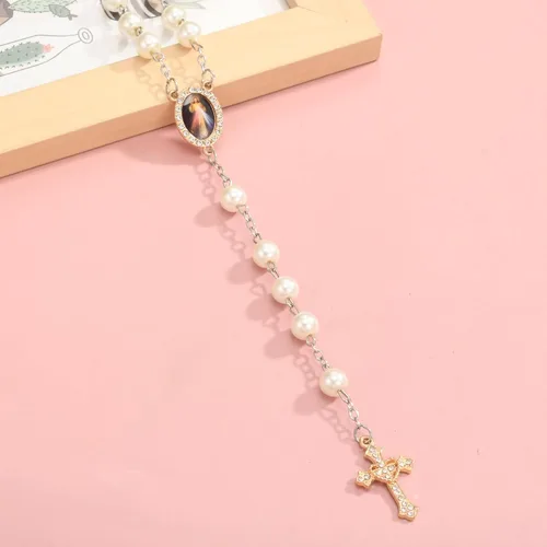 Miniatura 6 de Juego de 20 piezas de conectores de medalla de santos católicos con diamantes de imitación y dijes de cruz de cristal para suministros religiosos