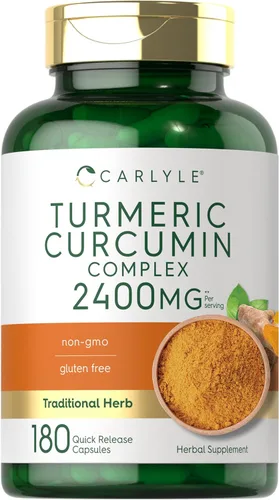 Carlyle Suplemento de curcumina de cúrcuma | 180 cápsulas en polvo | Complejo herbario | Fórmula sin OMG, sin gluten
